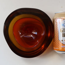 Load image into Gallery viewer, Vintage Murano Glass Triangular Amber and Golden Amber Sommerso GEODE Bowl
