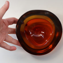 Load image into Gallery viewer, Vintage Murano Glass Triangular Amber and Golden Amber Sommerso GEODE Bowl
