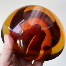 Load image into Gallery viewer, Vintage Murano Glass Triangular Amber and Golden Amber Sommerso GEODE Bowl

