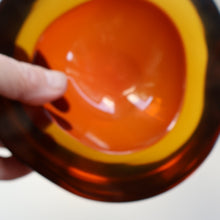 Load image into Gallery viewer, Vintage Murano Glass Triangular Amber and Golden Amber Sommerso GEODE Bowl
