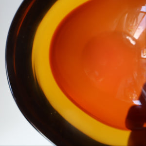 Vintage Murano Glass Triangular Amber and Golden Amber Sommerso GEODE Bowl