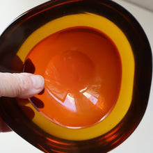 Load image into Gallery viewer, Vintage Murano Glass Triangular Amber and Golden Amber Sommerso GEODE Bowl
