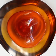 Load image into Gallery viewer, Vintage Murano Glass Triangular Amber and Golden Amber Sommerso GEODE Bowl
