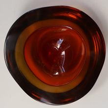 Load image into Gallery viewer, Vintage Murano Glass Triangular Amber and Golden Amber Sommerso GEODE Bowl
