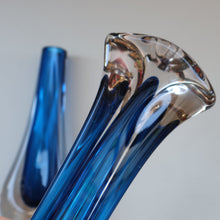 Load image into Gallery viewer, 1960s Minimalistic GEOFFREY BAXTER Whitefriars Kingfisher Glass Blue Vases
