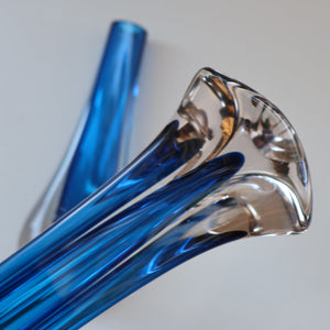 1960s Minimalistic GEOFFREY BAXTER Whitefriars Kingfisher Glass Blue Vases