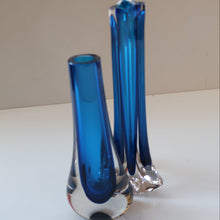 Load image into Gallery viewer, 1960s Minimalistic GEOFFREY BAXTER Whitefriars Kingfisher Glass Blue Vases
