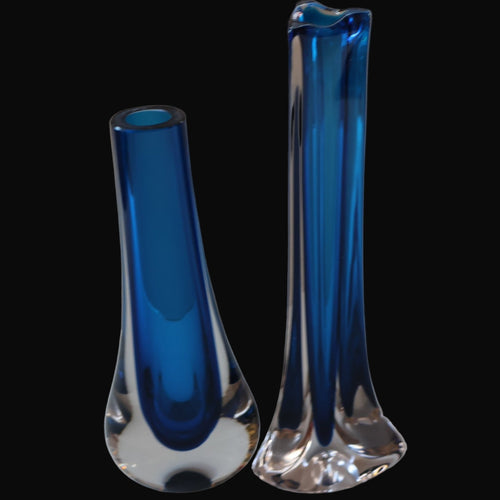1960s Minimalistic GEOFFREY BAXTER Whitefriars Kingfisher Glass Blue Vases