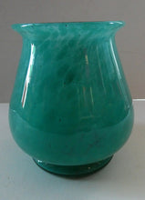 Load image into Gallery viewer, SCOTTISH GLASS. MONART Scottish Art Glass Vase. Bulbous Vase with Rim Shape RA. Plain Mottled Dark Aqua Green Glass . 4 3/4 inches high
