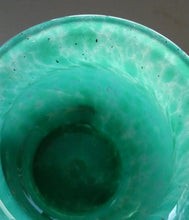 Load image into Gallery viewer, SCOTTISH GLASS. MONART Scottish Art Glass Vase. Bulbous Vase with Rim Shape RA. Plain Mottled Dark Aqua Green Glass . 4 3/4 inches high
