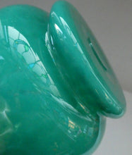 Load image into Gallery viewer, SCOTTISH GLASS. MONART Scottish Art Glass Vase. Bulbous Vase with Rim Shape RA. Plain Mottled Dark Aqua Green Glass . 4 3/4 inches high
