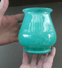 Load image into Gallery viewer, SCOTTISH GLASS. MONART Scottish Art Glass Vase. Bulbous Vase with Rim Shape RA. Plain Mottled Dark Aqua Green Glass . 4 3/4 inches high
