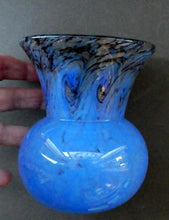 Load image into Gallery viewer, SCOTTISH GLASS. MONART Scottish Art Glass Vase. Thistle Shape. Mottled Powder Blue and Black Flecks &amp; Gold Aventurine at the Rim. 4 3/4 inches high
