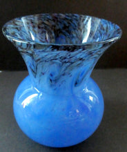 Load image into Gallery viewer, SCOTTISH GLASS. MONART Scottish Art Glass Vase. Thistle Shape. Mottled Powder Blue and Black Flecks &amp; Gold Aventurine at the Rim. 4 3/4 inches high
