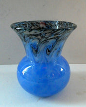 Load image into Gallery viewer, SCOTTISH GLASS. MONART Scottish Art Glass Vase. Thistle Shape. Mottled Powder Blue and Black Flecks &amp; Gold Aventurine at the Rim. 4 3/4 inches high
