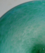 Load image into Gallery viewer, SCOTTISH GLASS. MONART Scottish Art Glass Vase. QC Shape. Mottled Aqua Green Changing to Blue at the Rim. 9 3/4 inches high
