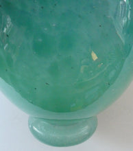 Load image into Gallery viewer, SCOTTISH GLASS. MONART Scottish Art Glass Vase. QC Shape. Mottled Aqua Green Changing to Blue at the Rim. 9 3/4 inches high
