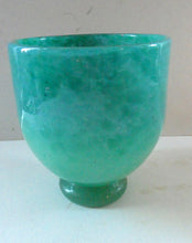 Load image into Gallery viewer, SCOTTISH GLASS. MONART Scottish Art Glass Vase. QC Shape. Mottled Aqua Green Changing to Blue at the Rim. 9 3/4 inches high
