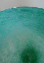Load image into Gallery viewer, SCOTTISH GLASS. MONART Scottish Art Glass Vase. QC Shape. Mottled Aqua Green Changing to Blue at the Rim. 9 3/4 inches high
