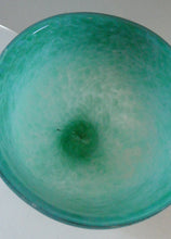 Load image into Gallery viewer, SCOTTISH GLASS. MONART Scottish Art Glass Vase. QC Shape. Mottled Aqua Green Changing to Blue at the Rim. 9 3/4 inches high

