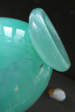 Load image into Gallery viewer, SCOTTISH GLASS. MONART Scottish Art Glass Vase. QC Shape. Mottled Aqua Green Changing to Blue at the Rim. 9 3/4 inches high

