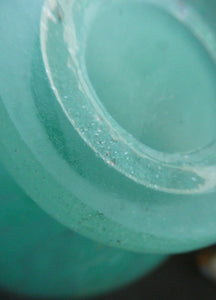 SCOTTISH GLASS. MONART Scottish Art Glass Vase. QC Shape. Mottled Aqua Green Changing to Blue at the Rim. 9 3/4 inches high
