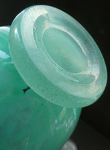 Load image into Gallery viewer, SCOTTISH GLASS. MONART Scottish Art Glass Vase. QC Shape. Mottled Aqua Green Changing to Blue at the Rim. 9 3/4 inches high
