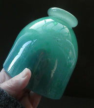 Load image into Gallery viewer, SCOTTISH GLASS. MONART Scottish Art Glass Vase. QC Shape. Mottled Aqua Green Changing to Blue at the Rim. 9 3/4 inches high
