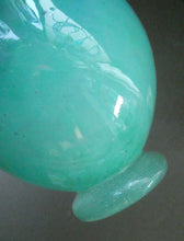 Load image into Gallery viewer, SCOTTISH GLASS. MONART Scottish Art Glass Vase. QC Shape. Mottled Aqua Green Changing to Blue at the Rim. 9 3/4 inches high
