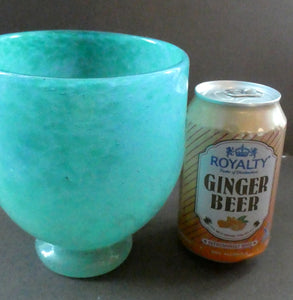 SCOTTISH GLASS. MONART Scottish Art Glass Vase. QC Shape. Mottled Aqua Green Changing to Blue at the Rim. 9 3/4 inches high