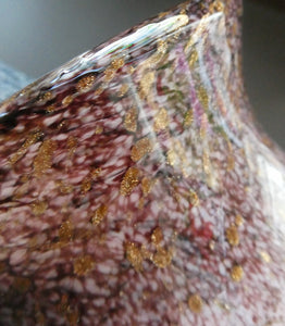 SCOTTISH GLASS. Large MONART Scottish Art Glass Vase. SA Shape. Mottled Pale Pink, Blush Pink and Purple & Lots of Gold Aventurine Flakes. 7 inches high