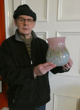 Load image into Gallery viewer, SCOTTISH GLASS. Large MONART Scottish Art Glass Vase. SA Shape. Mottled Pale Blue, Pink with Swirls &amp; Lots of Gold Aventurine Flakes. 7 3/4 inches high

