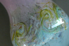 Load image into Gallery viewer, SCOTTISH GLASS. Large MONART Scottish Art Glass Vase. SA Shape. Mottled Pale Blue, Pink with Swirls &amp; Lots of Gold Aventurine Flakes. 7 3/4 inches high
