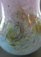 Load image into Gallery viewer, SCOTTISH GLASS. Large MONART Scottish Art Glass Vase. SA Shape. Mottled Pale Blue, Pink with Swirls &amp; Lots of Gold Aventurine Flakes. 7 3/4 inches high
