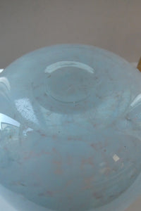 SCOTTISH GLASS. Large MONART Scottish Art Glass Vase. SA Shape. Mottled Pale Blue, Pink with Swirls & Lots of Gold Aventurine Flakes. 7 3/4 inches high