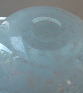 SCOTTISH GLASS. Large MONART Scottish Art Glass Vase. SA Shape. Mottled Pale Blue, Pink with Swirls & Lots of Gold Aventurine Flakes. 7 3/4 inches high
