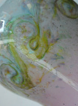 Load image into Gallery viewer, SCOTTISH GLASS. Large MONART Scottish Art Glass Vase. SA Shape. Mottled Pale Blue, Pink with Swirls &amp; Lots of Gold Aventurine Flakes. 7 3/4 inches high
