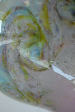 Load image into Gallery viewer, SCOTTISH GLASS. Large MONART Scottish Art Glass Vase. SA Shape. Mottled Pale Blue, Pink with Swirls &amp; Lots of Gold Aventurine Flakes. 7 3/4 inches high
