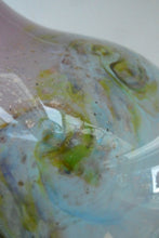 Load image into Gallery viewer, SCOTTISH GLASS. Large MONART Scottish Art Glass Vase. SA Shape. Mottled Pale Blue, Pink with Swirls &amp; Lots of Gold Aventurine Flakes. 7 3/4 inches high
