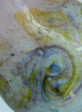Load image into Gallery viewer, SCOTTISH GLASS. Large MONART Scottish Art Glass Vase. SA Shape. Mottled Pale Blue, Pink with Swirls &amp; Lots of Gold Aventurine Flakes. 7 3/4 inches high
