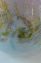 Load image into Gallery viewer, SCOTTISH GLASS. Large MONART Scottish Art Glass Vase. SA Shape. Mottled Pale Blue, Pink with Swirls &amp; Lots of Gold Aventurine Flakes. 7 3/4 inches high
