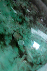 Large Green Monart Glass Vase with Black Flecks and Gold Aventurine. 9 3/4 inches