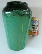 Load image into Gallery viewer, Large Green Monart Glass Vase with Black Flecks and Gold Aventurine. 9 3/4 inches
