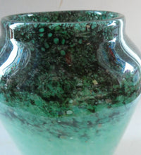 Load image into Gallery viewer, Large Green Monart Glass Vase with Black Flecks and Gold Aventurine. 9 3/4 inches
