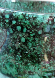Large Green Monart Glass Vase with Black Flecks and Gold Aventurine. 9 3/4 inches