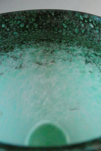 Large Green Monart Glass Vase with Black Flecks and Gold Aventurine. 9 3/4 inches