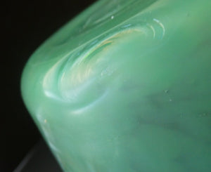 Large Green Monart Glass Vase with Black Flecks and Gold Aventurine. 9 3/4 inches