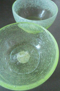 SCOTTISH GLASS. Rare Pair of Simple Small MONART URANIUM Bowls. Each with Monart Labels
