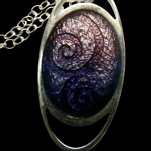 SCOTTISH SILVER. Pre-Loved Silver and Purple Enamel ORTAK ELEMENTS Pendant. BOXED