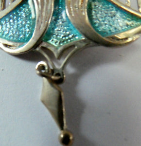 PAT CHENEY. Scottish Vintage 1980s Art Nouveau Style Silver Earrings with Turquoise Enamel